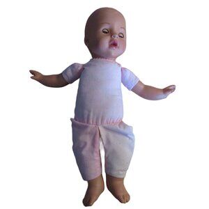 Brass Key Baby Doll Open Close Eyes Pink Cloth Body 14"